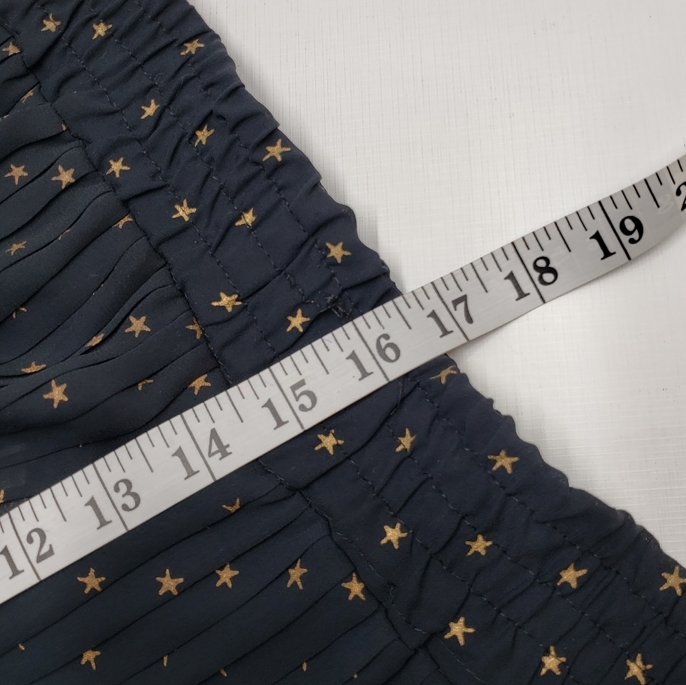 Sheer Wide Pleated Leg Pants Pull On Stars Black Gold Size Medium - Picture 12 of 13